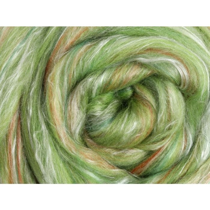Green merino fibre with touches of white and light brown 
