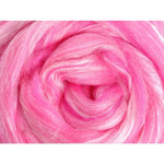 Bright pink merino fibre streaked with white silk