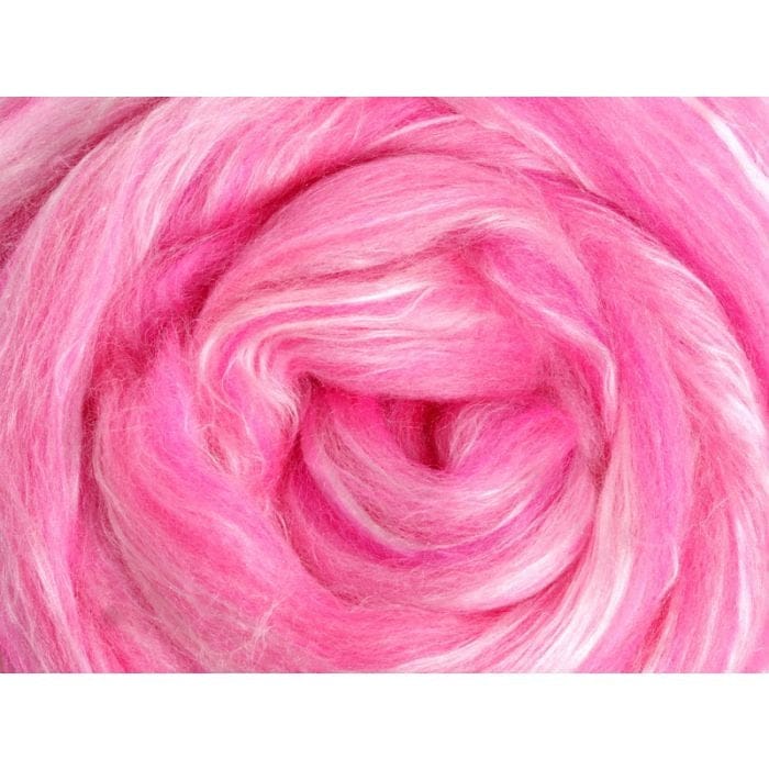 Bright pink merino fibre streaked with white silk
