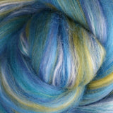Close-up of blue and green fibre with a swirling pattern